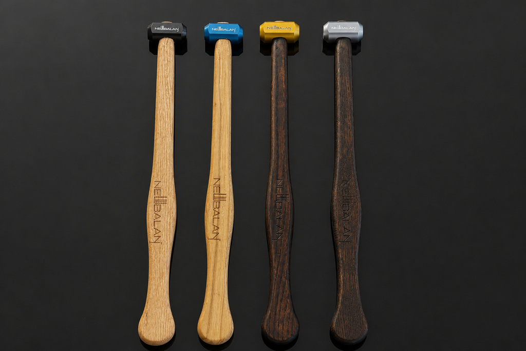 Martello Blending NewBalan Made in Italy – Testa in Alluminio Anodizzato, Manico in Frassino Lavorato a Mano, Punte in Titanio 6 mm e 9 mm